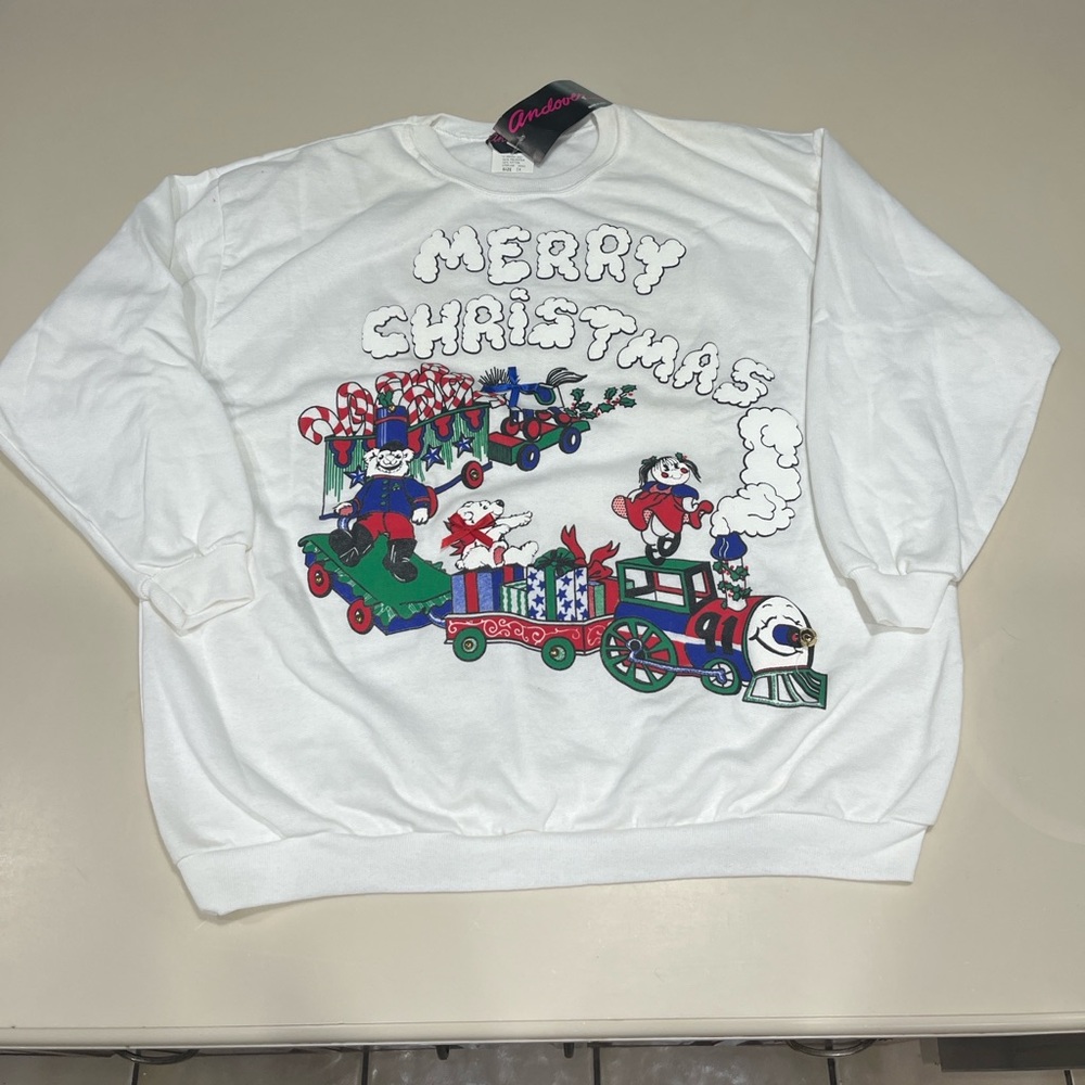 White Christmas Sweater with Festive Print